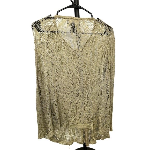 Vintage Carole Little Womens Gold Metallic Open Knit Cardigan Sweater Sz 1X - Picture 2 of 8
